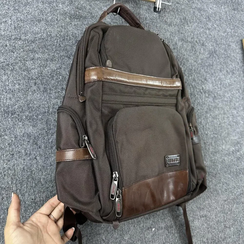 Velez Mens Leather Backpack Brown Soft Case Travel Daypack Office Work Casual